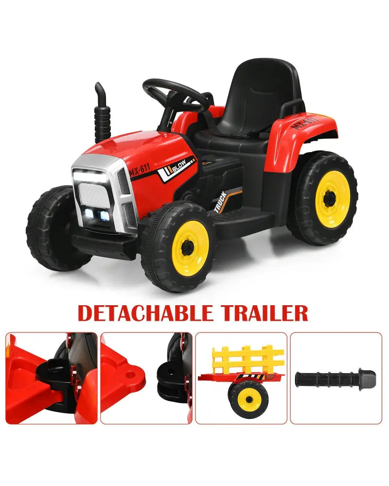 12V Ride on Tractor with 3-Gear-Shift Ground Loader for Kids 3+ Years Old-Red - Red - Powered Ride On Toys