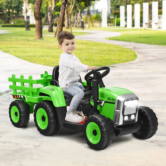 12V Ride on Tractor with 3-Gear-Shift Ground Loader for Kids 3+ Years Old-Green - Green - Powered Ride On Toys