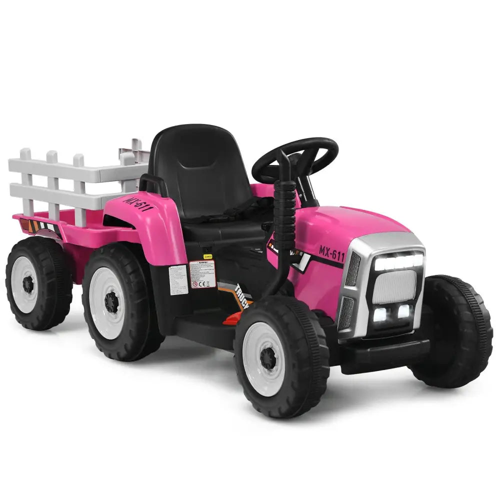 12V Ride on Tractor with 3-Gear-Shift Ground Loader for Kids 3+ Years Old-Pink - Pink - Powered Ride On Toys