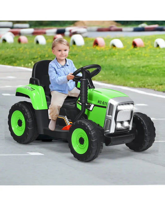 12V Ride on Tractor with 3-Gear-Shift Ground Loader for Kids 3+ Years Old-Green - Green - Powered Ride On Toys