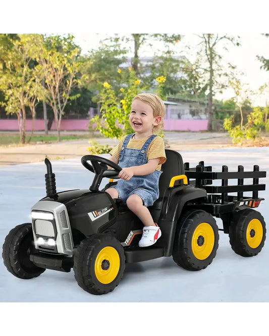 12V Ride on Tractor with 3-Gear-Shift Ground Loader for Kids 3+ Years Old-Black - Black - Powered Ride On Toys