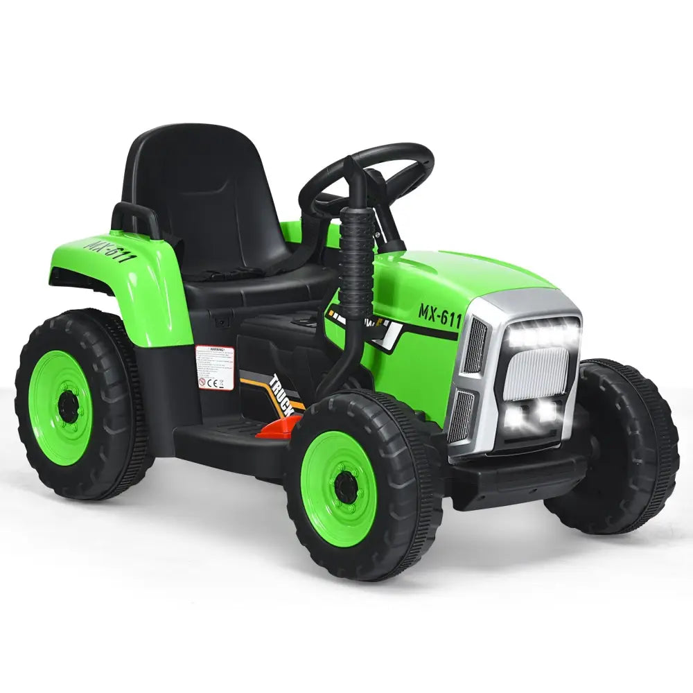 12V Ride on Tractor with 3-Gear-Shift Ground Loader for Kids 3+ Years Old-Green - Green - Powered Ride On Toys