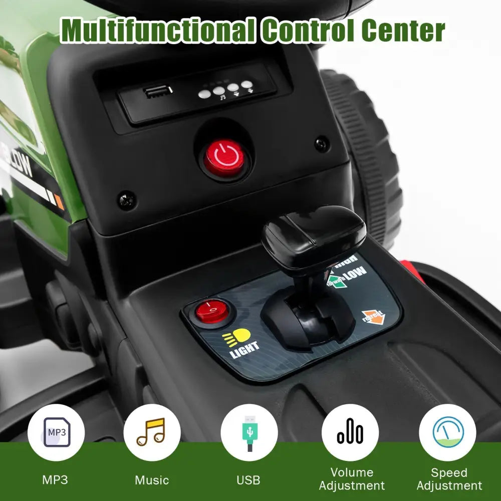 12V Ride on Tractor with 3 - Gear - Shift Ground Loader for Kids 3+ Years Old - Dark Green - Oasis Home Essentials