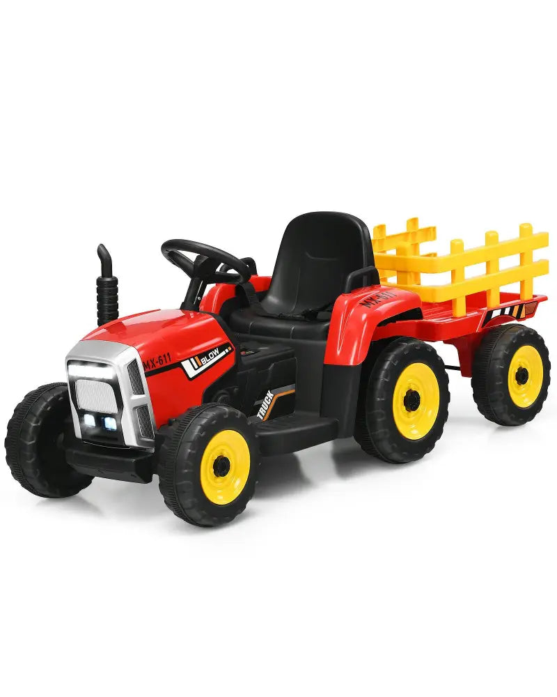 12V Ride on Tractor with 3-Gear-Shift Ground Loader for Kids 3+ Years Old-Red - Red - Powered Ride On Toys