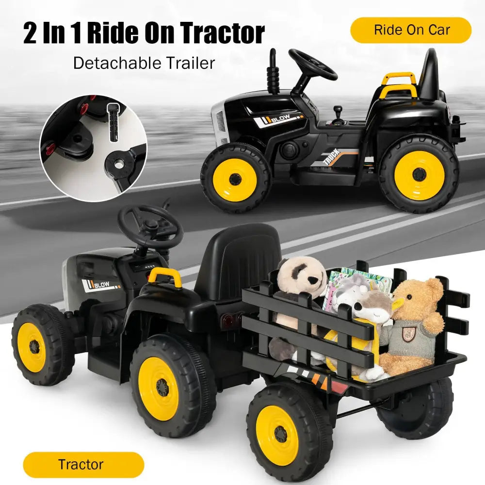 12V Ride on Tractor with 3-Gear-Shift Ground Loader for Kids 3+ Years Old-Black - Black - Powered Ride On Toys