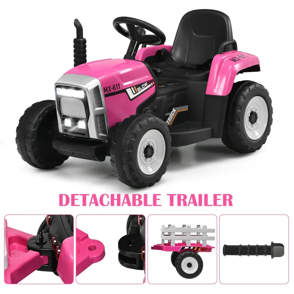 12V Ride on Tractor with 3-Gear-Shift Ground Loader for Kids 3+ Years Old-Pink - Pink - Powered Ride On Toys