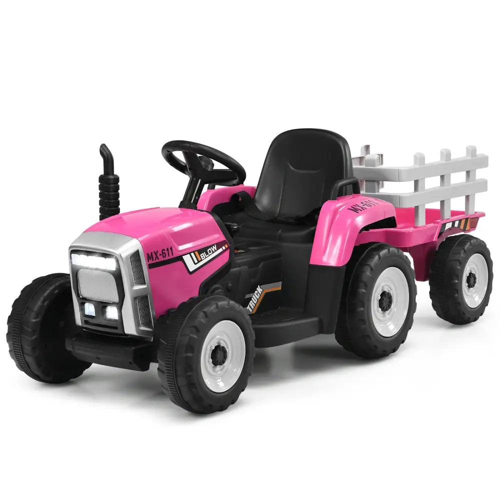 12V Ride on Tractor with 3-Gear-Shift Ground Loader for Kids 3+ Years Old-Pink - Pink - Powered Ride On Toys