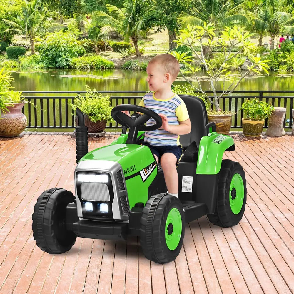 12V Ride on Tractor with 3-Gear-Shift Ground Loader for Kids 3+ Years Old-Green - Green - Powered Ride On Toys