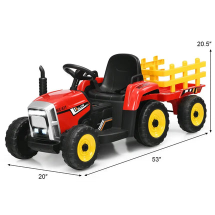 12V Ride on Tractor with 3-Gear-Shift Ground Loader for Kids 3+ Years Old-Red - Red - Powered Ride On Toys