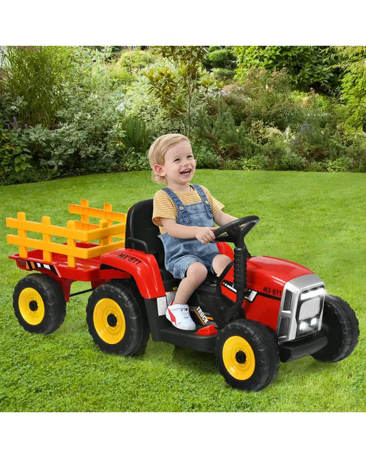 12V Ride on Tractor with 3-Gear-Shift Ground Loader for Kids 3+ Years Old-Red - Red - Powered Ride On Toys