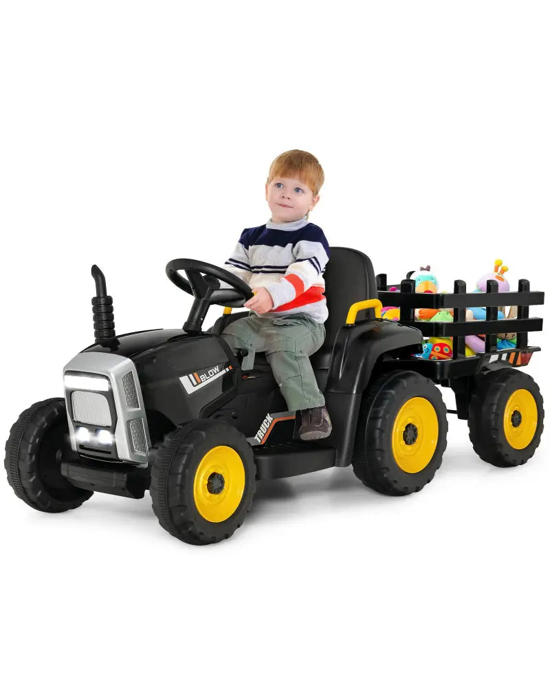 12V Ride on Tractor with 3-Gear-Shift Ground Loader for Kids 3+ Years Old-Black - Black - Powered Ride On Toys