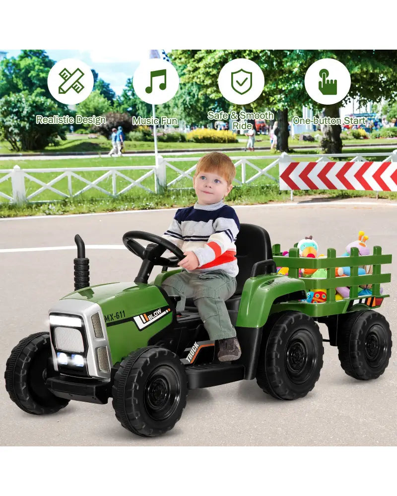 12V Ride on Tractor with 3-Gear-Shift Ground Loader for Kids 3+ Years Old-Dark Green - Dark Green - Powered Ride On Toys
