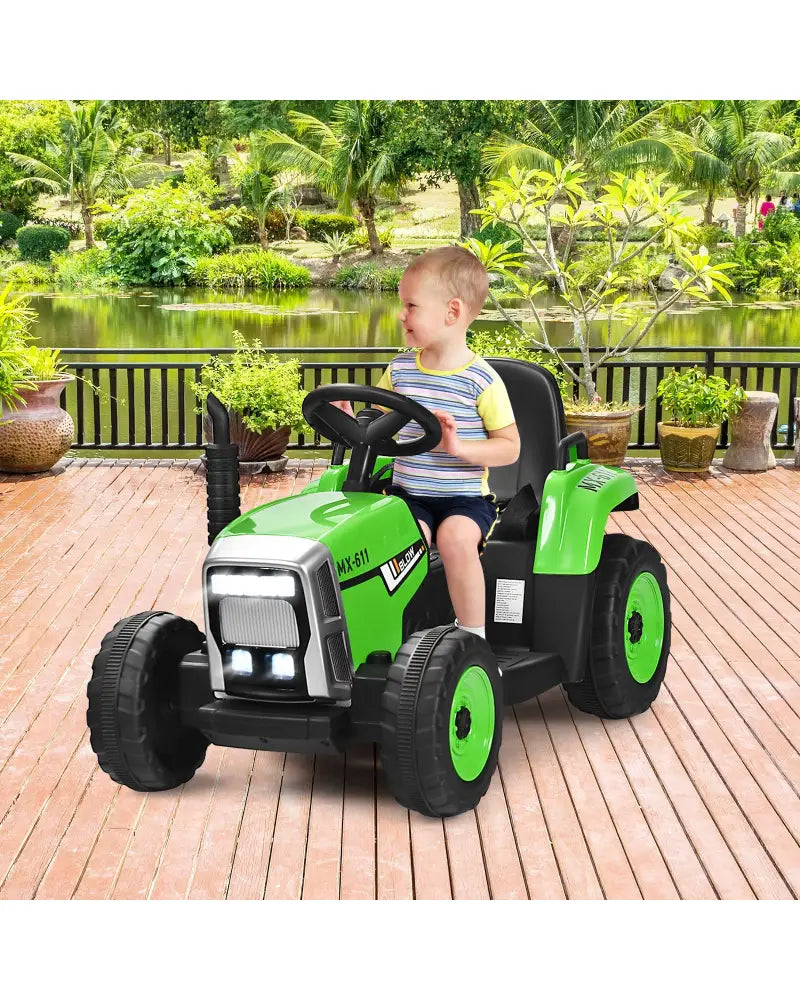 12V Ride on Tractor with 3-Gear-Shift Ground Loader for Kids 3+ Years Old-Green - Green - Powered Ride On Toys