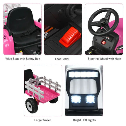 12V Ride on Tractor with 3-Gear-Shift Ground Loader for Kids 3+ Years Old-Pink - Pink - Powered Ride On Toys