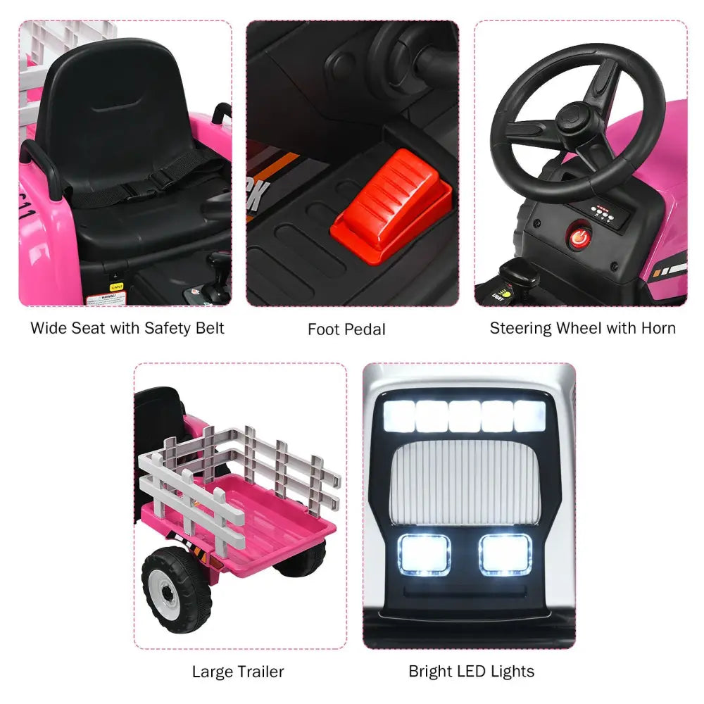 12V Ride on Tractor with 3-Gear-Shift Ground Loader for Kids 3+ Years Old-Pink - Pink - Powered Ride On Toys