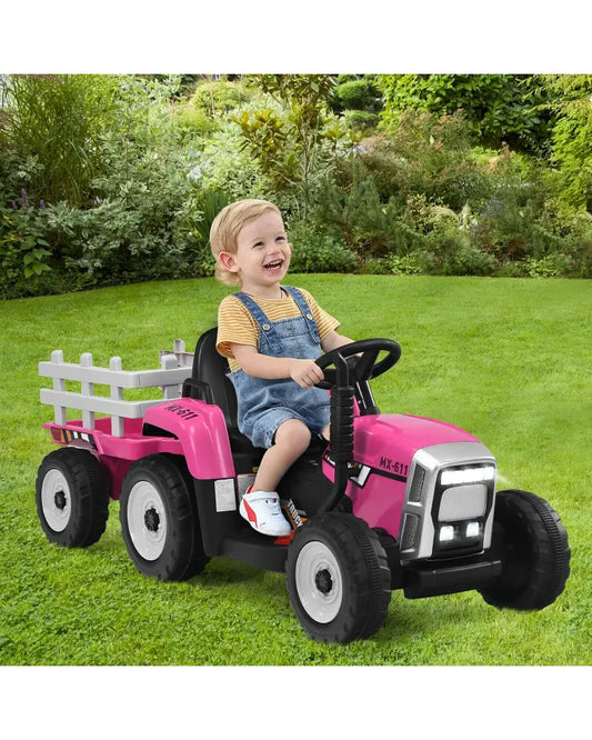 12V Ride on Tractor with 3-Gear-Shift Ground Loader for Kids 3+ Years Old-Pink - Pink - Powered Ride On Toys