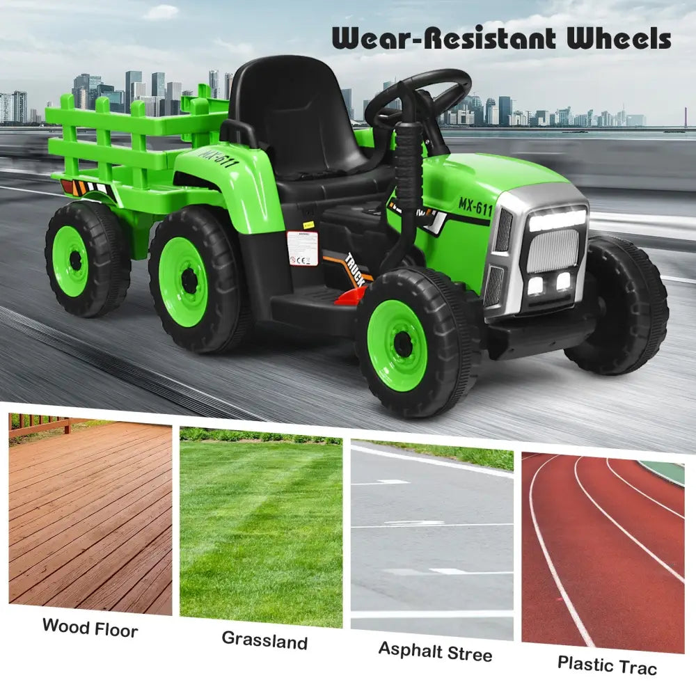 12V Ride on Tractor with 3-Gear-Shift Ground Loader for Kids 3+ Years Old-Green - Green - Powered Ride On Toys