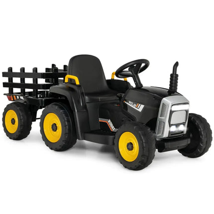 12V Ride on Tractor with 3-Gear-Shift Ground Loader for Kids 3+ Years Old-Black - Black - Powered Ride On Toys