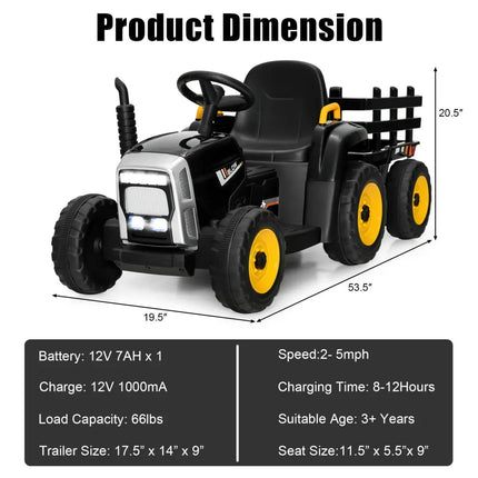 12V Ride on Tractor with 3-Gear-Shift Ground Loader for Kids 3+ Years Old-Black - Black - Powered Ride On Toys