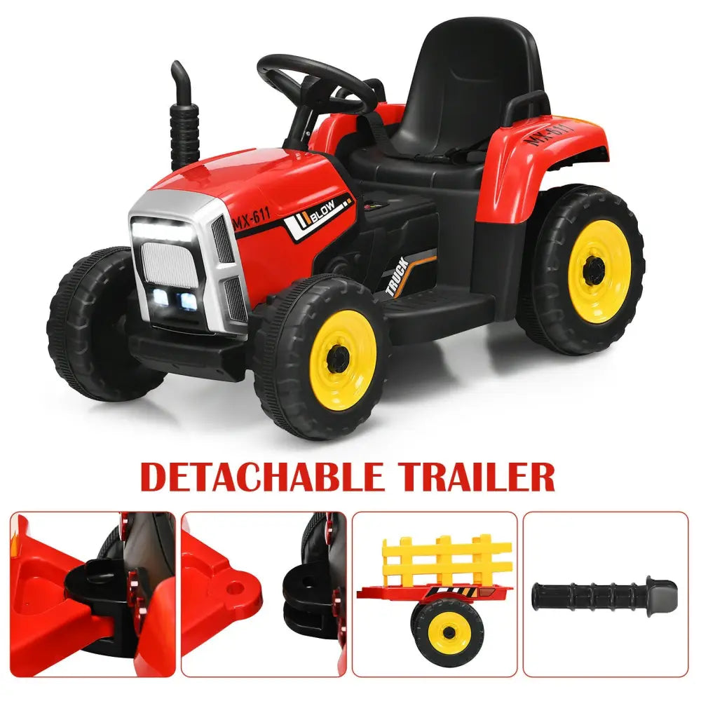 12V Ride on Tractor with 3-Gear-Shift Ground Loader for Kids 3+ Years Old-Red - Red - Powered Ride On Toys