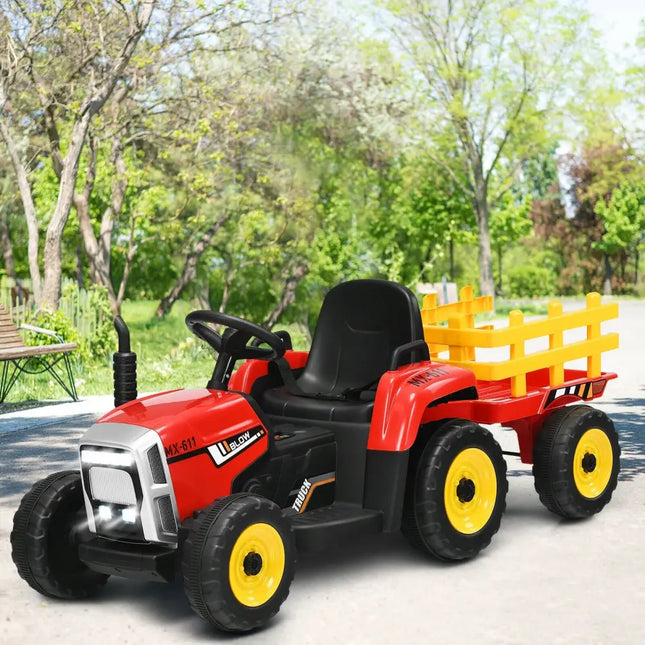 12V Ride on Tractor with 3-Gear-Shift Ground Loader for Kids 3+ Years Old-Red - Red - Powered Ride On Toys