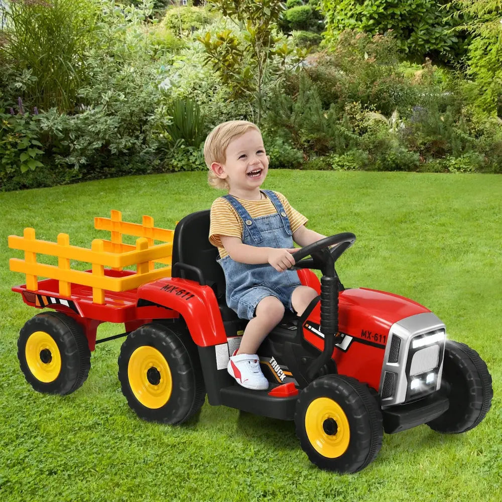 12V Ride on Tractor with 3-Gear-Shift Ground Loader for Kids 3+ Years Old-Red - Red - Powered Ride On Toys