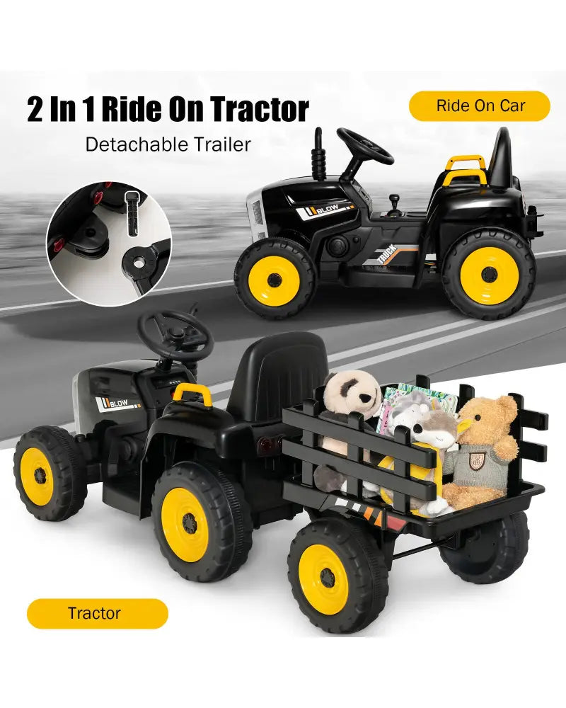 12V Ride on Tractor with 3-Gear-Shift Ground Loader for Kids 3+ Years Old-Black - Black - Powered Ride On Toys