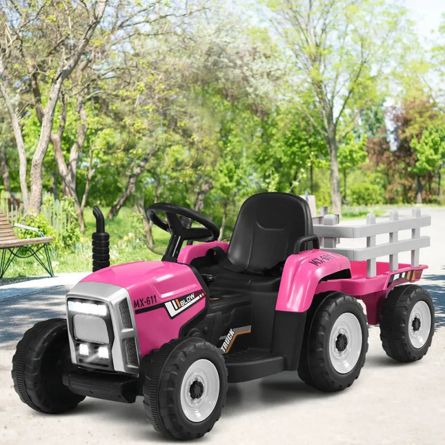 12V Ride on Tractor with 3-Gear-Shift Ground Loader for Kids 3+ Years Old-Pink - Pink - Powered Ride On Toys