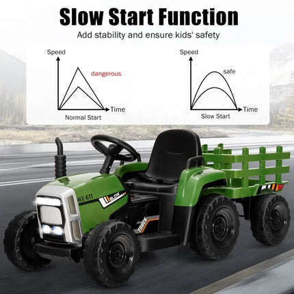 12V Ride on Tractor with 3 - Gear - Shift Ground Loader for Kids 3+ Years Old - Dark Green - Oasis Home Essentials