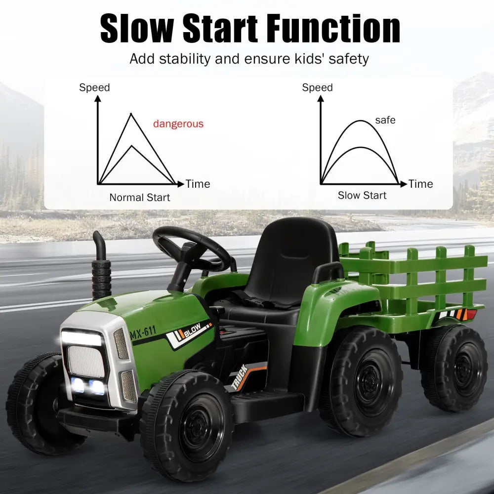 12V Ride on Tractor with 3 - Gear - Shift Ground Loader for Kids 3+ Years Old - Dark Green - Oasis Home Essentials