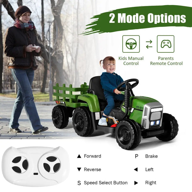 12V Ride on Tractor with 3 - Gear - Shift Ground Loader for Kids 3+ Years Old - Dark Green - Oasis Home Essentials