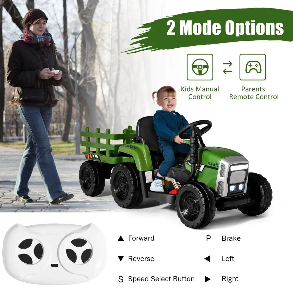 12V Ride on Tractor with 3 - Gear - Shift Ground Loader for Kids 3+ Years Old - Dark Green - Oasis Home Essentials