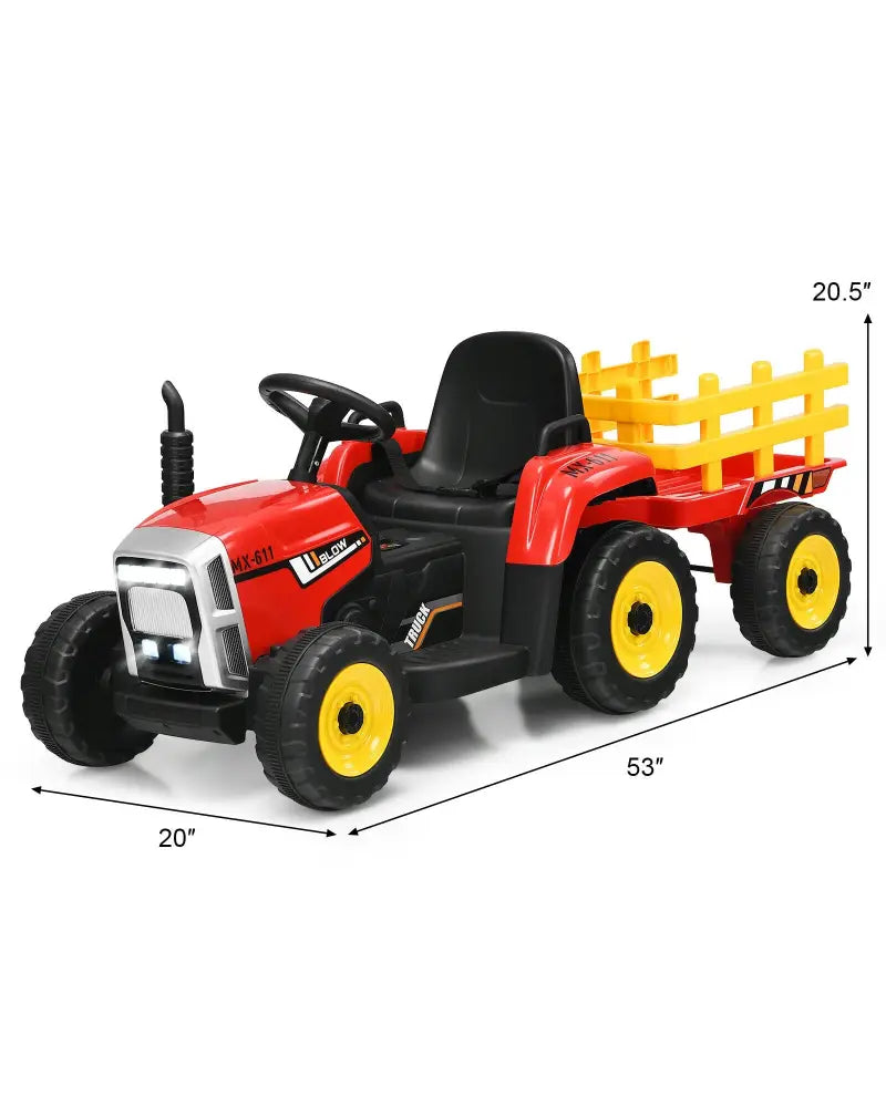 12V Ride on Tractor with 3-Gear-Shift Ground Loader for Kids 3+ Years Old-Red - Red - Powered Ride On Toys