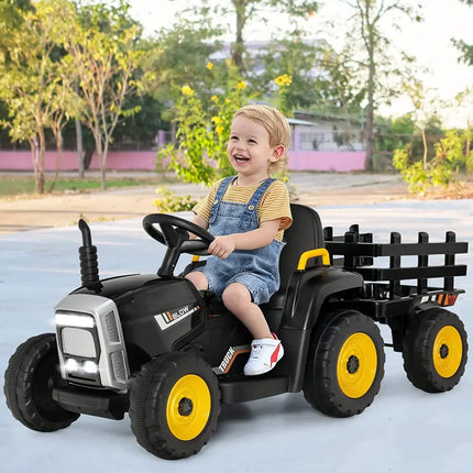 12V Ride on Tractor with 3-Gear-Shift Ground Loader for Kids 3+ Years Old-Black - Black - Powered Ride On Toys