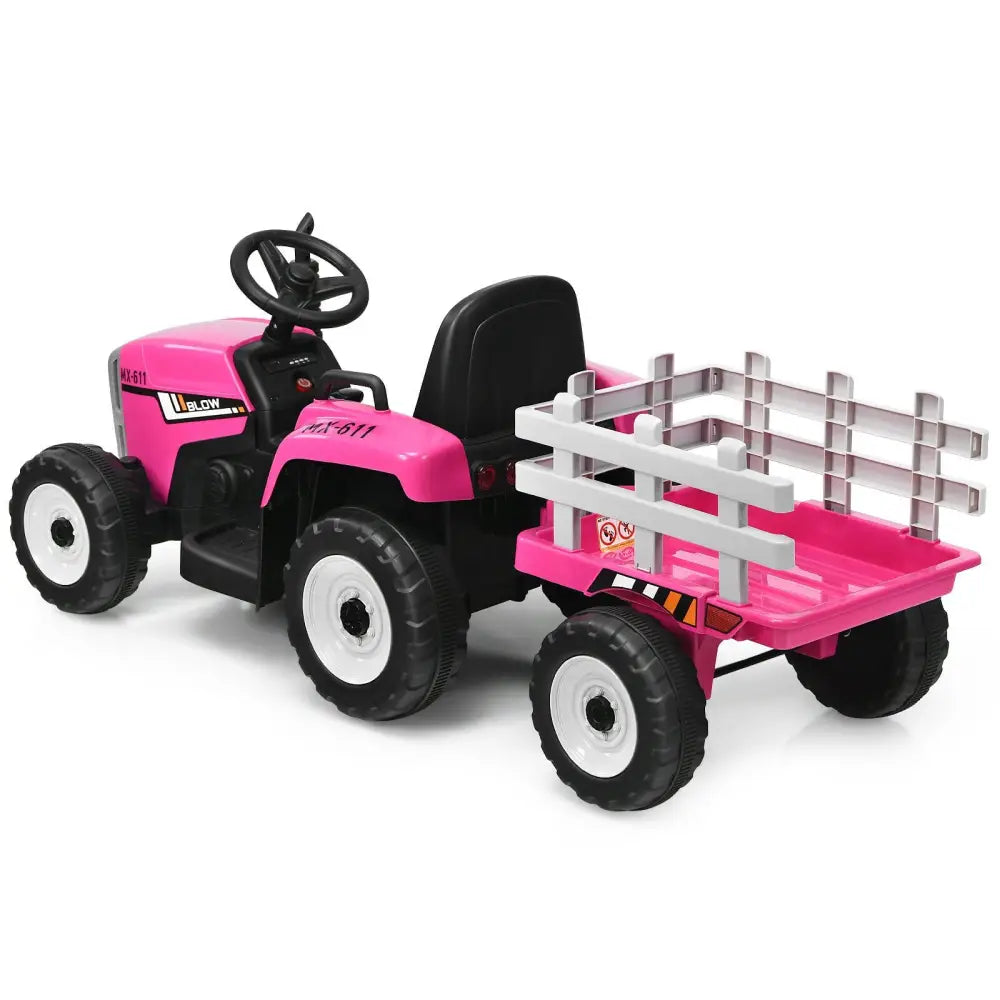 12V Ride on Tractor with 3-Gear-Shift Ground Loader for Kids 3+ Years Old-Pink - Pink - Powered Ride On Toys