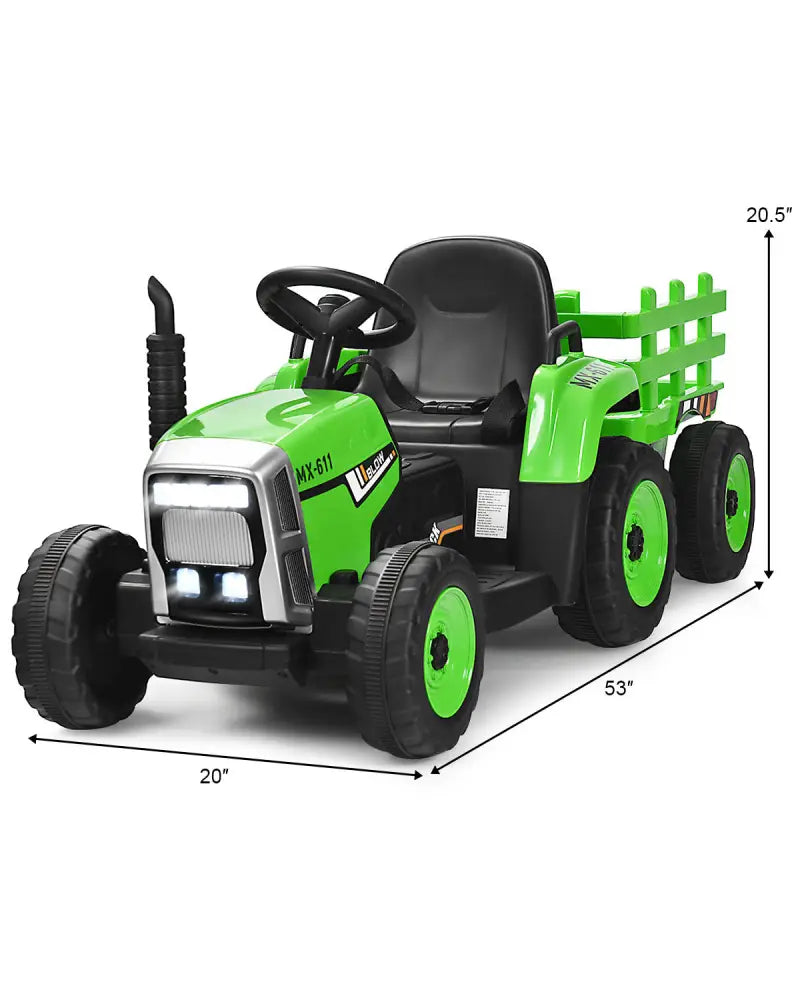 12V Ride on Tractor with 3-Gear-Shift Ground Loader for Kids 3+ Years Old-Green - Green - Powered Ride On Toys