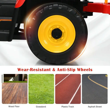 12V Ride on Tractor with 3-Gear-Shift Ground Loader for Kids 3+ Years Old-Red - Red - Powered Ride On Toys