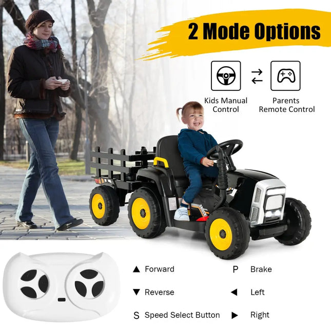 12V Ride on Tractor with 3-Gear-Shift Ground Loader for Kids 3+ Years Old-Black - Black - Powered Ride On Toys