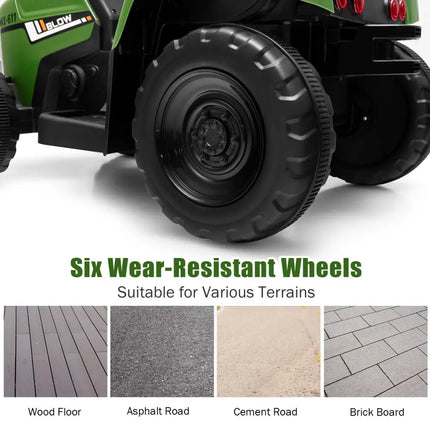 12V Ride on Tractor with 3 - Gear - Shift Ground Loader for Kids 3+ Years Old - Dark Green - Oasis Home Essentials