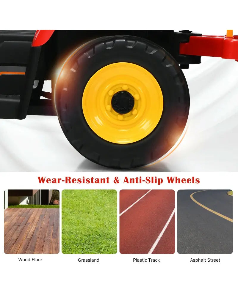 12V Ride on Tractor with 3-Gear-Shift Ground Loader for Kids 3+ Years Old-Red - Red - Powered Ride On Toys