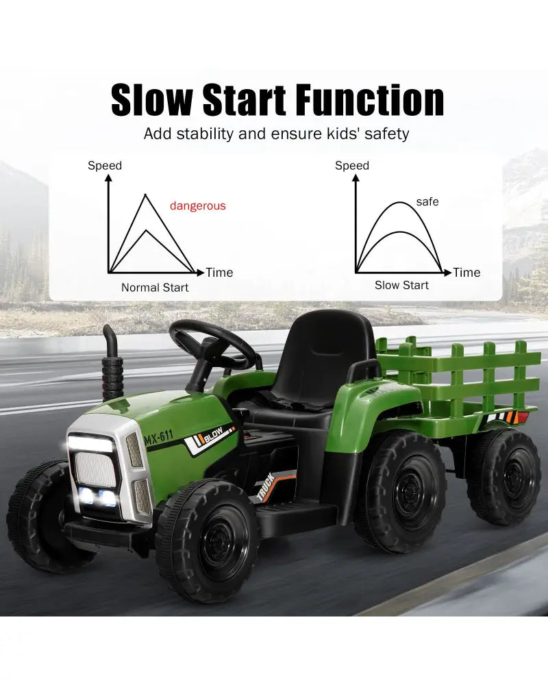 12V Ride on Tractor with 3-Gear-Shift Ground Loader for Kids 3+ Years Old-Dark Green - Dark Green - Powered Ride On Toys