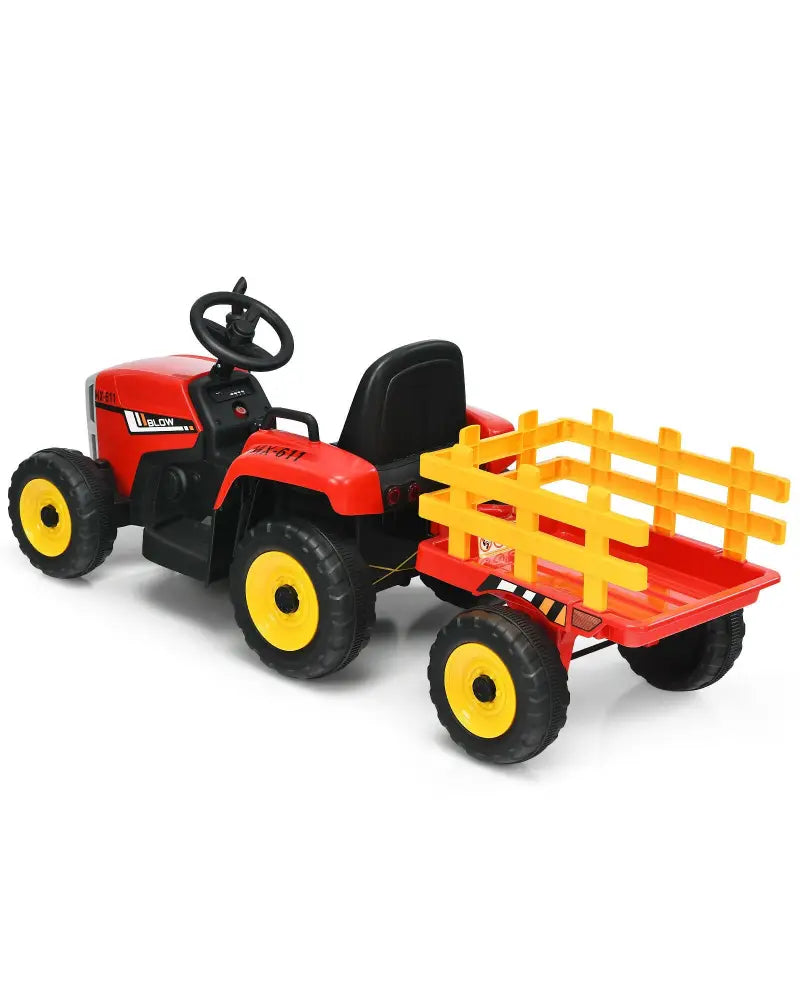 12V Ride on Tractor with 3-Gear-Shift Ground Loader for Kids 3+ Years Old-Red - Red - Powered Ride On Toys