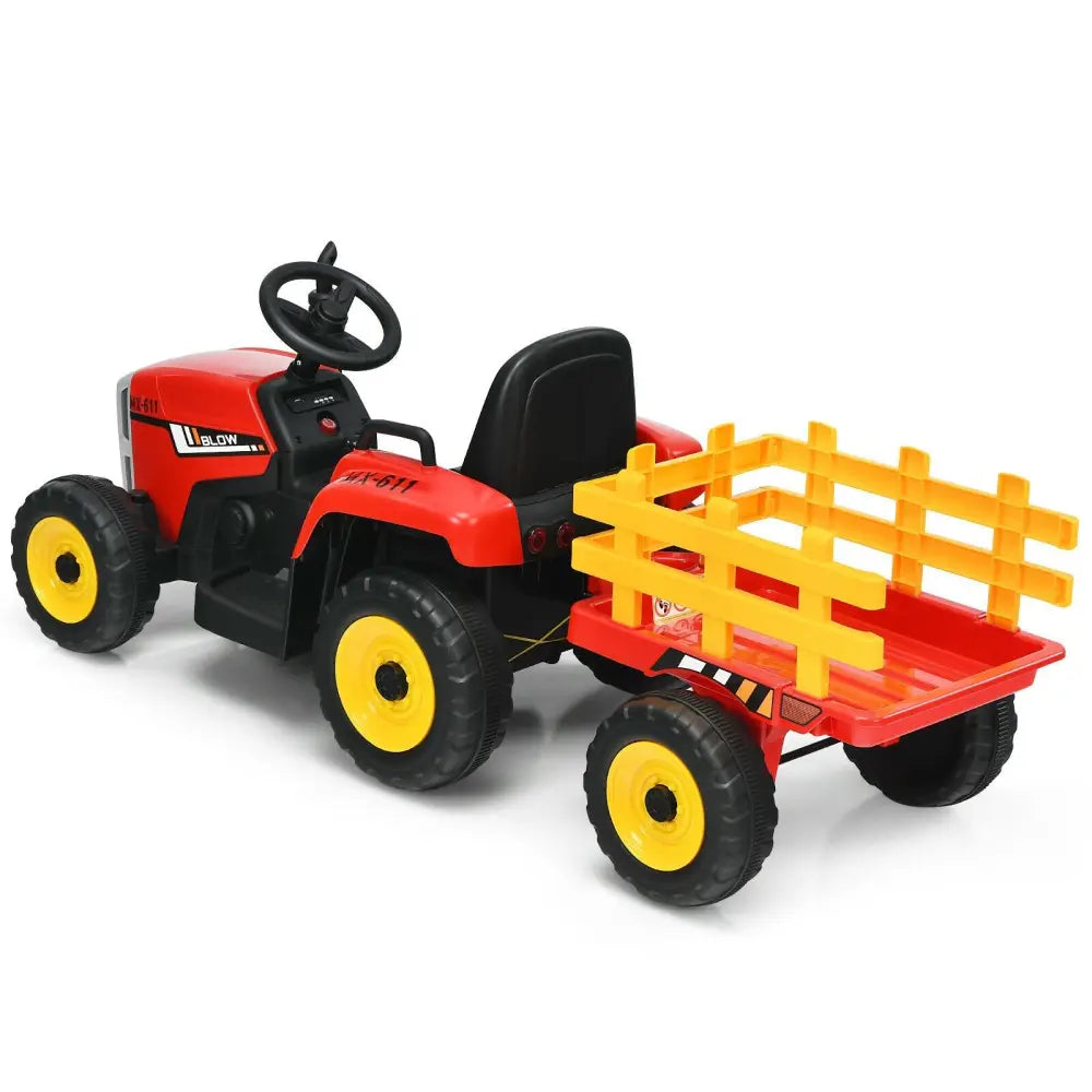 12V Ride on Tractor with 3-Gear-Shift Ground Loader for Kids 3+ Years Old-Red - Red - Powered Ride On Toys