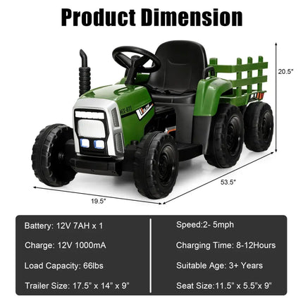 12V Ride on Tractor with 3 - Gear - Shift Ground Loader for Kids 3+ Years Old - Dark Green - Oasis Home Essentials