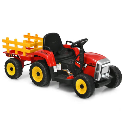 12V Ride on Tractor with 3-Gear-Shift Ground Loader for Kids 3+ Years Old-Red - Red - Powered Ride On Toys