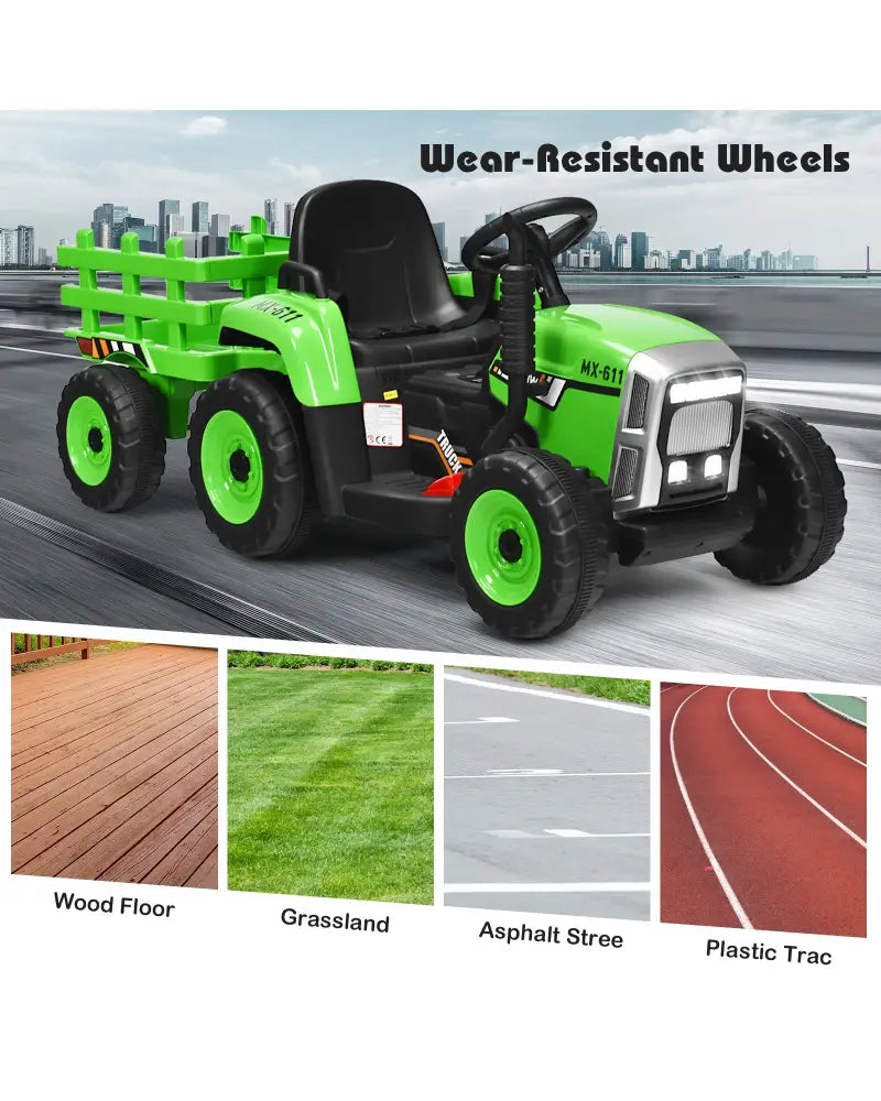 12V Ride on Tractor with 3-Gear-Shift Ground Loader for Kids 3+ Years Old-Green - Green - Powered Ride On Toys