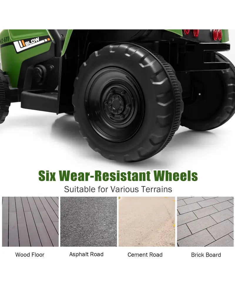 12V Ride on Tractor with 3-Gear-Shift Ground Loader for Kids 3+ Years Old-Dark Green - Dark Green - Powered Ride On Toys