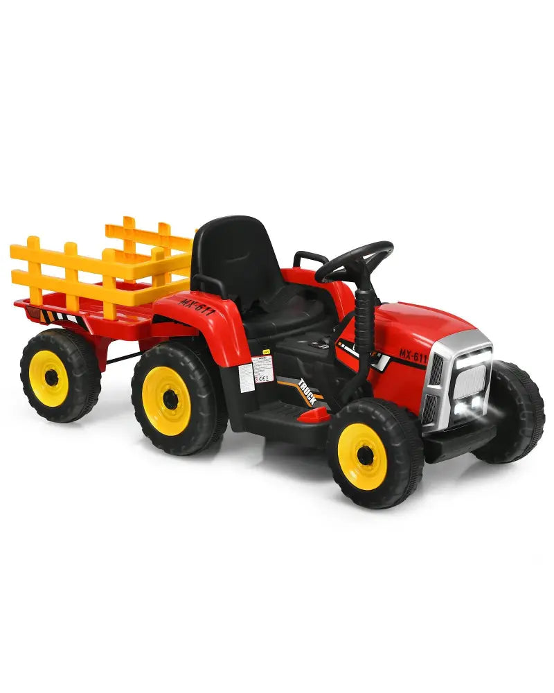 12V Ride on Tractor with 3-Gear-Shift Ground Loader for Kids 3+ Years Old-Red - Red - Powered Ride On Toys