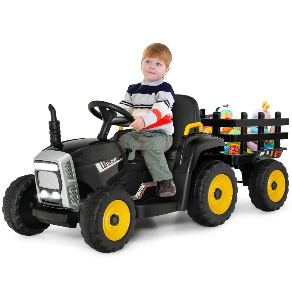12V Ride on Tractor with 3-Gear-Shift Ground Loader for Kids 3+ Years Old-Black - Black - Powered Ride On Toys