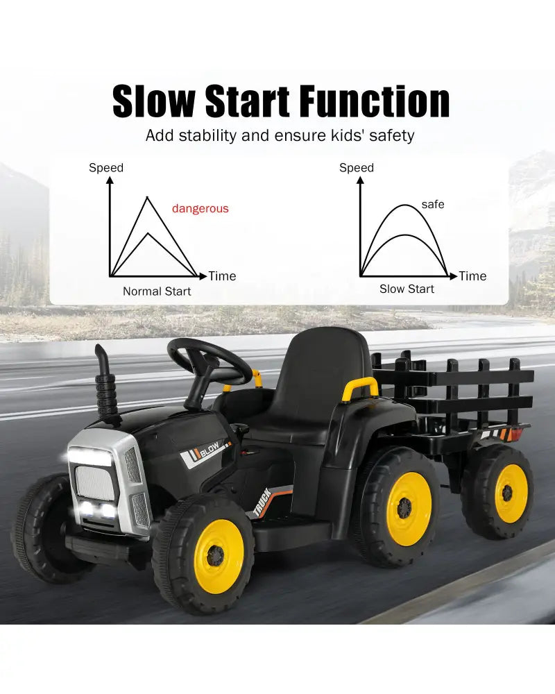 12V Ride on Tractor with 3-Gear-Shift Ground Loader for Kids 3+ Years Old-Black - Black - Powered Ride On Toys